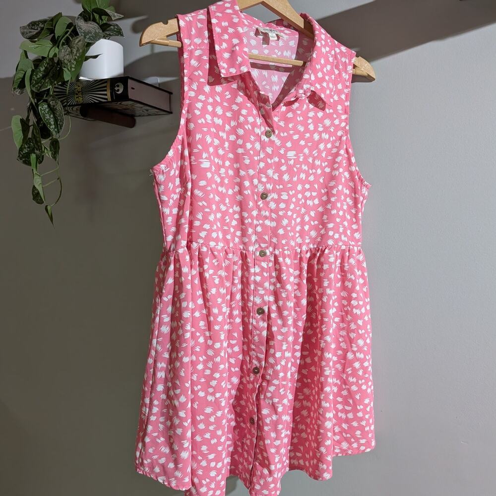 Umgee | Pink Patterned Sleeveless Shirt Dress | Size L